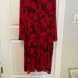 Elegant Cabi Red Floral Duster Dress